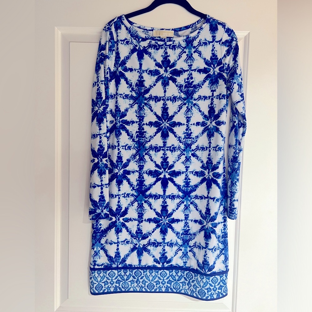 Michael Kors Blue and White Long sleeve dress